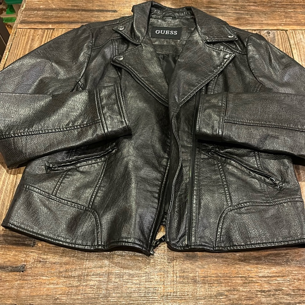 Guess faux leather biker jacket size xl, never worn, like new